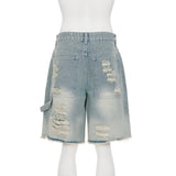 SHOPMOCHO SUCHCUTE Fashion Women Ripped Raw Hem Retro Jeans Shorts  Summer Five-Pocket Denim Shorts Chic Straight Legged Pants Streetwear