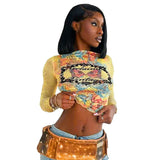 Shopmocho Sexy Fashionable Long Sleeve Printed T-Shirt Women's Top Q24TP580 Autumn Wear Cross-Border New Arrival Crew Neck Tee