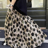 Shopmocho Elegant Green Dot Skirt Women Vintage High Waisted Holiday Beach Skirt A Line Skinny Print Tie Dye Pretty Style Skirt