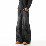 SHOPMOCHO Korean Retro Plus Size Ripped Jeans Men'S Wide Leg Curved Pants Fashionable Casual Loose Straight Leg Pants