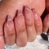 SHOPMOCHO 24Pcs Mid-length Almond Ballet False Nails Simple Cat Eye Design Press on Fake Nail Wearable Full Cover Nail Tips Manicure Tools