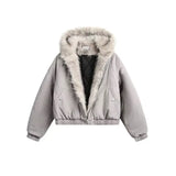 SHOPMOCHOY2K American Black Retro Wool Collar Thickened Cotton Jacket Men And Women Fashion Punk Vintage Streetwear Loose Casual Jackets