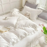Shopmocho Korean Princess Style Duvet Cover Set No Filling Pink Blue Soft Washed Cotton Girls Favorite Ruffles Bed Linen Pillowcases