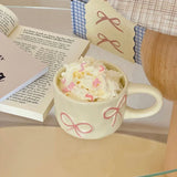 Shopmocho Bow mug girls high value home breakfast cup office ceramic cup niche water cup couple cup