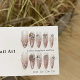SHOPMOCHO Sweet Lovely Cartoon Bear Long Coffin Stiletto Fake Nails Bowknot Pearl Diamond Flowers Cat Eyes Wearable Fake Nails