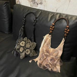 Shopmocho Chinese Style Rose Decor Shoulder Bags Fashion Commuter Tote Bags Classic Pleated Handbags High Quality Women Underarm Bags