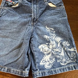 SHOPMOCHO Men Denim Shorts Comfortable for Summer Premium Design Prints Plus Size Loose Street Americana Trunks Casual Style Skateboarding