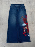SHOPMOCHO Unisex White Red Tribal Flame Print Loose Wide Leg Jeans Y2K Grunge Streetwear Oversized Denim Pants