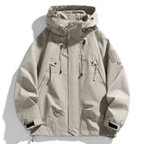 SHOPMOCHO Windbreakers Men Hooded Jacket Zipper Coat Cargo Waterproof Black Bomber Camping Loose Thin Softshell Hooded Hiking Jacket