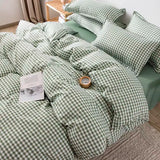 SHOPMOCHO Simple Bedding Set Plaid Sold Color Single Queen Size Duvet Cover No Filling Boys Girls Flat Sheet Pillowcase Kit