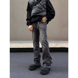 SHOPMOCHO American high street washed black jeans for men stylish and straight cut slim fit elastic micro flared pants