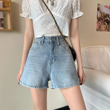SHOPMOCHO High Waist Slimming Split Denim orts Women's Summer New Hong Kong Sle Straight Loose Wide Leg Hot Pants plus Size Jeans