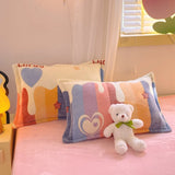 SHOPMOCHO 2pcs Fluffy Plush Pillowcase for Winter Warm Soft Coral Fleece Pillowcase Cover 48x74cm Cartoon Kids Pillow Sham Cushion Cover