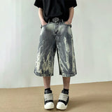 SHOPMOCHO 2026 New Flame Graphic Print Denim Shorts For Men Hip Hop Fashion Straight-leg Baggy Jorts Punk Tie Dye Gradient Y2K Short Jean