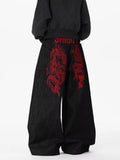 SHOPMOCHO American Retro Embroidered Pattern Hip-Hop Jeans Suitable for Both Men and Women Y2K Street Cool Floor Length Wide Leg Pants