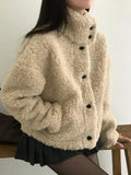 SHOPMOCHO American Fashion Loose Short Lamb Wool Jacket Fashion High Street Lambswool Jacket Winter Coat Women Jackets for Women