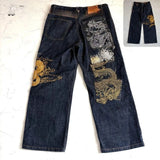 SHOPMOCHO Japanese Retro Selvedge Jeans Man Y2K High-end Brand Natural Indigo Dip Dyeing Harajuku Mopping Pants