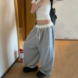 SHOPMOCHO Y2k American Retro Black Hip-Hop Sweatpants Women Casual Oversized Streetwear Baggy Loose High Waist Wide-Leg Jogging Pants