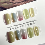 SHOPMOCHO 10Pcs Wearable Cat Eyes Series Short Square Press On Nails Kawaii Cartoon Cat Rabbit Rhinestone Gradients Full Cover False Nails