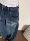 SHOPMOCHO Blue High Street Wide Leg Jeans Women's Loose Slimming Drapey Straight Floor-Length Pants Spring Summer New Ladies Denim