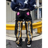 SHOPMOCHO Men's letter star print y2k jeans American style hip hop high waist loose layered straight zipper fashion pants trend hot sale
