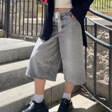 SHOPMOCHO hirigin Women Long Baggy Jean Shorts Y2k Vintage Straight Leg Casual Knee Length Denim Bermuda Shorts Jorts with Pockets