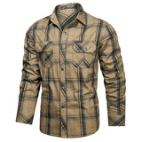 SHOPMOCHO Spring and Autumn New Pure Cotton Plaid Long Sleeve Military Quick-drying Versatile Shirt Men's Casual Tactical Cargo Shirt