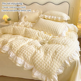 SHOPMOCHO 3pcs Korean lace Bedding set seersucker Duvet Cover Set (1*Duvet Cover + 2*Pillowcase, Without Core)for bedroom guest room