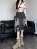 SHOPMOCHO American High Street Washed Gradient Women Ripped Retro Old Size Denim Loose Shorts baggy jeans women