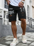 SHOPMOCHO Men Summer Fashion Denim Shorts Jeans For Men Streetwear Letter Ripped Knee Length Baggy Comfort Cargo Casual Shorts Pants Jeans