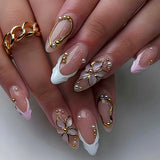 SHOPMOCHO 24Pcs Black Y2k Long False Nails with Almond Head Design Cat's Eye Silver Stripe Pattern Press on Fake Nails Wearable Nail Tips