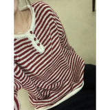 Shopmocho RR Autumn Winter Korean Casual Sweaters Women Loose Striped Sweater Women Elegant Pullover O Neck Sweaters Female Ladies
