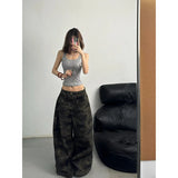 SHOPMOCHO 2025 Autumn Womens Jeans High Waist Baggy Casual Vintage Y2K Camouflage Straight Pants Street American Wide Leg Denim Trouser