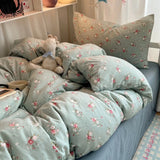 SHOPMOCHO Bedding Set Double Layered Yarn INS Girls Mushroom Soft Washed Cotton Bed Sheet Queen King Size Duvet Set Pillowcase Bed Sheet