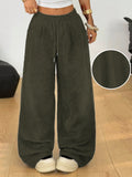 SHOPMOCHO Women's Retro Corduroy Cargo Pants Casual Drawstring Straight Sports Pants Drape Daily Commuting Wide Leg Pants