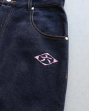 SHOPMOCHO Y2k Men Jeans Samurai Sword Cherry Blossom Embroidery Street Floor Pants Baggy Wide Leg Straight Leg High Waist Denim Jeans