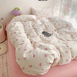 SHOPMOCHO 3pcs Pink Bow Duvet Cover Set with 2 Pillowcases, Cozy and Breathable Quilt Cover Suitable for All Seasons