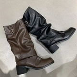 SHOPMOCHOWoman Boots Knee High Platform Chunky Heels Trend Punk Gothic New Rock Leather Fashion Women's Shoes Motorcycle Footwear Q221