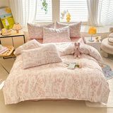 Shopmocho Bonenjoy Pink Flower Duvet Cover Sets Washed Polyester Super Soft Bed Cover Sets Single/Queen/King Quilt Cover with  Pillowcase