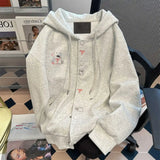 Shopmocho Vintage Cute Dog Print Sweatshirt Open Cardigan Men Women Autumn Loose College Style Casual Match Hat Hoodie Jacket