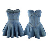 SHOPMOCHO Chest Wrap Sexy Dress Women Sleeveless Backless Splicing Slim Fit Strapless Mini Dresses Sexy A Line 2026 Denim Vestidos