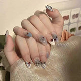 Shopmocho 10Pcs Handmade Press on Nails French Almond Full Cover Cherries and Bow Design Fake Nails Sweet Cute Manicure Nail For Women