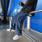 SHOPMOCHO Men Jeans Wide Leg Denim pants Loose Straight Baggy Men's Jeans hip hop Streetwear Skateboard Neutral denim Trousers Cargo jeans