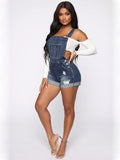 SHOPMOCHO New Summer Women Shorts Overalls Ripped Jeans Lady Sexy Stretch Rompers Denim Pants Lady Cross Strap Jumpsuit Casual Bodysuits