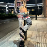Shopmocho Y2K High Street Retro Graffiti Printed Baggy Jeans Women Streetwear Hip Hop Loose Japanese Millennium Casual Straight Jeans