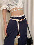 Shopmocho Bohemian Folk Style Braided Waist Rope Nvchan Ring Bead Design With Skirt Pants Decorative Belt