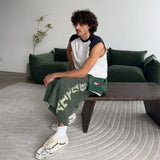 SHOPMOCHO Y2K Retro Green Drawstring Shorts Reflective Print Distressed Bermuda Shorts American Casual Streetwear Unisex Baggy Sweatpants