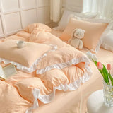 Shopmocho Korean Princess Style Duvet Cover Set No Filling Pink Blue Soft Washed Cotton Girls Favorite Ruffles Bed Linen Pillowcases