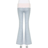 SHOPMOCHO-Casual Contrast Color Patchwork Flare Pants Grey High Waist Slim-fitting Boot Cut Leggings Joggers Sweatpants Women