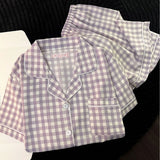 SHOPMOCHO Ins Japanese-Style Minimalist Women's Pajamas Summer Bubble Cotton Cute Girl Loose Short-Sleeve Shorts Loose Summer Outfit Set